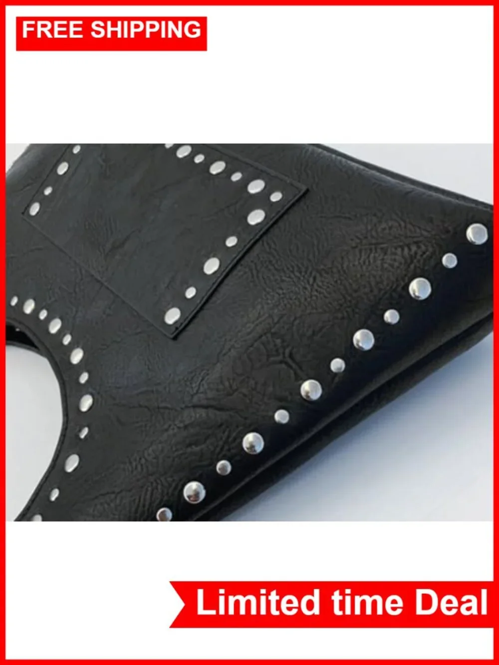 PU Leather Hobo Bag Women Studded Tote Shoulder Bag Punk Streetwear Handbag